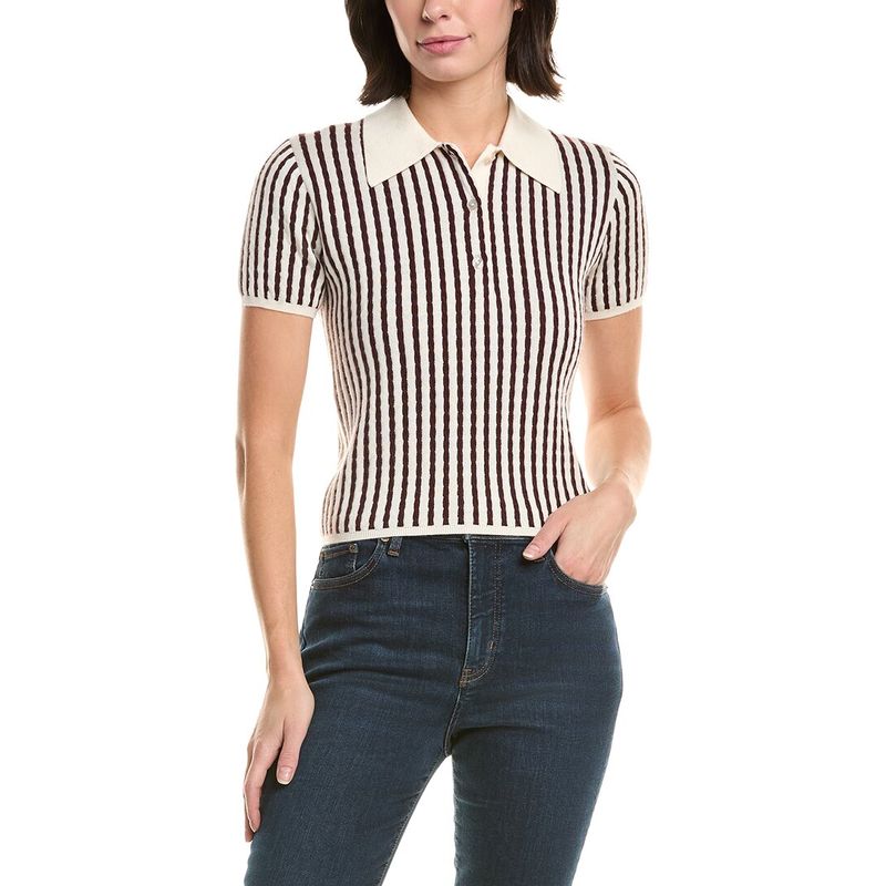 Frame Denim Womens The Cable Polo Cashmere & Silk-Blend Sweater, Red